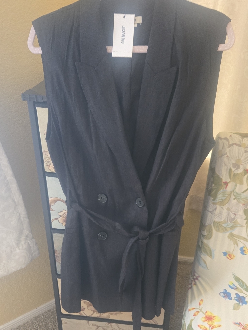 🦺💥🌸JASON WU Sleeveless Black Double-Breasted Vest with Waist Tie Size L